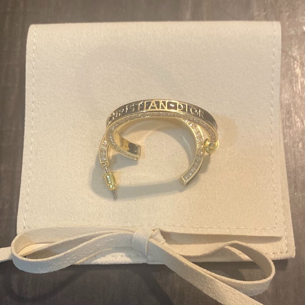 Chic Christian Dior Gold Hoop Earrings with Double-Sided Crystal Accents